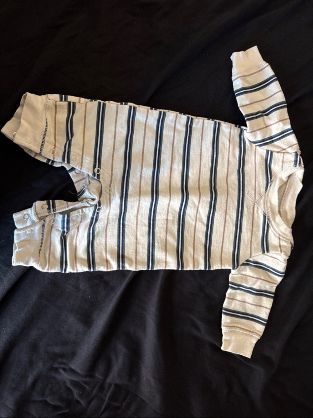 Striped Long Sleeve Baby One-Piece - Cream and Navy